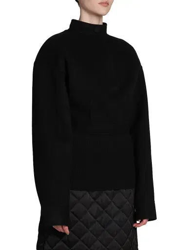 Jil Sander Women's Half Placket Wool Sweater - Black | Thumbnail 4 Jil Sander Women's Half Placket Wool Sweater - Black | Thumbnail 4