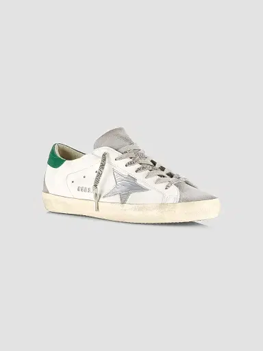 Golden Goose Men's Super-Star Leather Low-Top Sneakers - White Grey Silver Green | Thumbnail 2 Golden Goose Men's Super-Star Leather Low-Top Sneakers - White Grey Silver Green | Thumbnail 2