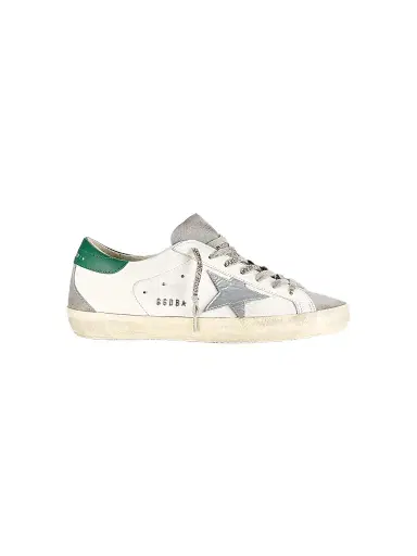 Golden Goose Men's Super-Star Leather Low-Top Sneakers - White Grey Silver Green | Thumbnail 1 Golden Goose Men's Super-Star Leather Low-Top Sneakers - White Grey Silver Green | Thumbnail 1
