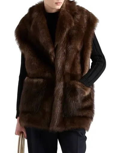 Prada Women's Belted Shearling Vest - Brown | Thumbnail 2 Prada Women's Belted Shearling Vest - Brown | Thumbnail 2