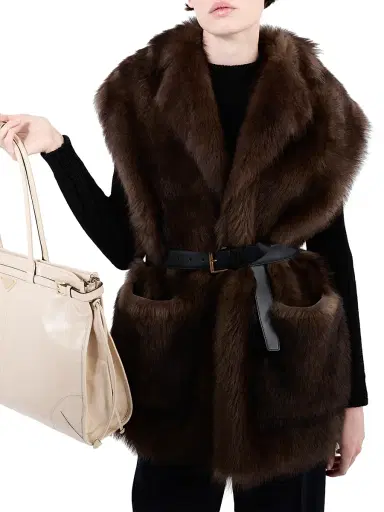 Prada Women's Belted Shearling Vest - Brown | Thumbnail 3 Prada Women's Belted Shearling Vest - Brown | Thumbnail 3