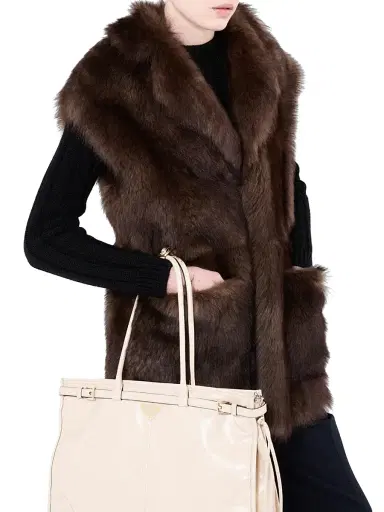 Prada Women's Belted Shearling Vest - Brown | Thumbnail 4 Prada Women's Belted Shearling Vest - Brown | Thumbnail 4