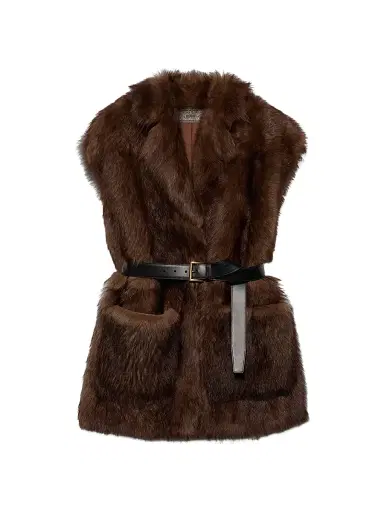Prada Women's Belted Shearling Vest - Brown | Thumbnail 1 Prada Women's Belted Shearling Vest - Brown | Thumbnail 1