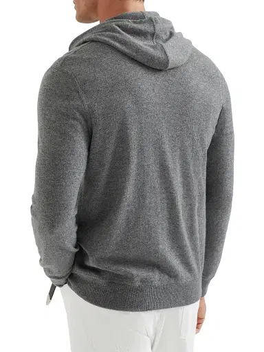 Brunello Cucinelli Men's Cashmere Sweatshirt Style Cardigan with Hood - Black | Thumbnail 3 Brunello Cucinelli Men's Cashmere Sweatshirt Style Cardigan with Hood - Black | Thumbnail 3