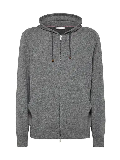 Brunello Cucinelli Men's Cashmere Sweatshirt Style Cardigan with Hood - Black | Thumbnail 1 Brunello Cucinelli Men's Cashmere Sweatshirt Style Cardigan with Hood - Black | Thumbnail 1