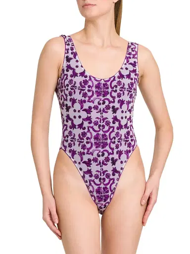 Dolce & Gabbana Women's Maiolica One-Piece Swimsuit - White Purple - Size XL | Thumbnail 6 Dolce & Gabbana Women's Maiolica One-Piece Swimsuit - White Purple - Size XL | Thumbnail 6