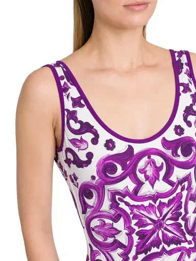 Dolce & Gabbana Women's Maiolica One-Piece Swimsuit - White Purple - Size XL | Thumbnail 7 Dolce & Gabbana Women's Maiolica One-Piece Swimsuit - White Purple - Size XL | Thumbnail 7