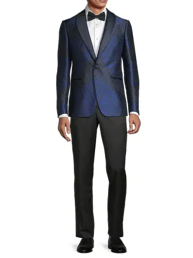 Pal Zileri Men's Leaf Silk-Blend One-Button Dinner Jacket - Navy Multi | Thumbnail 2 Pal Zileri Men's Leaf Silk-Blend One-Button Dinner Jacket - Navy Multi | Thumbnail 2