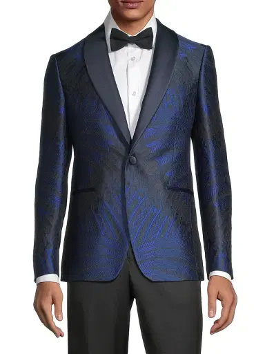 Pal Zileri Men's Leaf Silk-Blend One-Button Dinner Jacket - Navy Multi | Thumbnail 3 Pal Zileri Men's Leaf Silk-Blend One-Button Dinner Jacket - Navy Multi | Thumbnail 3