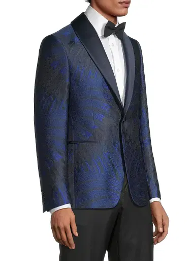 Pal Zileri Men's Leaf Silk-Blend One-Button Dinner Jacket - Navy Multi | Thumbnail 4 Pal Zileri Men's Leaf Silk-Blend One-Button Dinner Jacket - Navy Multi | Thumbnail 4