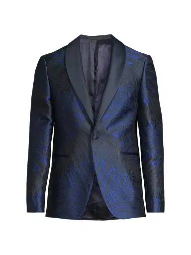 Pal Zileri Men's Leaf Silk-Blend One-Button Dinner Jacket - Navy Multi | Thumbnail 1 Pal Zileri Men's Leaf Silk-Blend One-Button Dinner Jacket - Navy Multi | Thumbnail 1