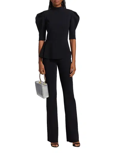 Chiara Boni La Petite Robe Women's Zusanna Mixed-Media Puff-Sleeve Jumpsuit | Thumbnail 2 Chiara Boni La Petite Robe Women's Zusanna Mixed-Media Puff-Sleeve Jumpsuit | Thumbnail 2