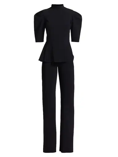 Chiara Boni La Petite Robe Women's Zusanna Mixed-Media Puff-Sleeve Jumpsuit | Thumbnail 1 Chiara Boni La Petite Robe Women's Zusanna Mixed-Media Puff-Sleeve Jumpsuit | Thumbnail 1
