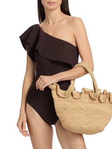 Chiara Boni La Petite Robe Women's Eli Ruffle One-Piece Swimsuit - Brown - Size 8 | Thumbnail 3 Chiara Boni La Petite Robe Women's Eli Ruffle One-Piece Swimsuit - Brown - Size 8 | Thumbnail 3