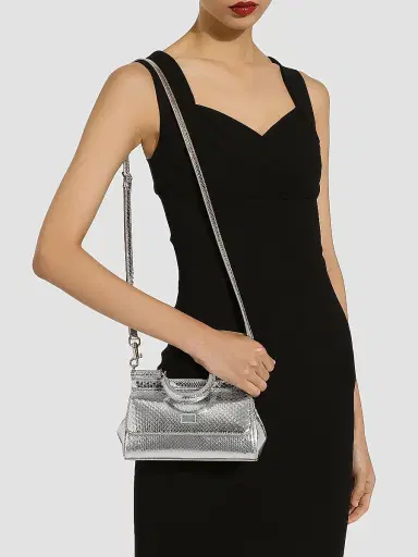 Dolce & Gabbana Women's Sicily Metallic Python Leather Top-Handle Bag - Argento | Thumbnail 3 Dolce & Gabbana Women's Sicily Metallic Python Leather Top-Handle Bag - Argento | Thumbnail 3