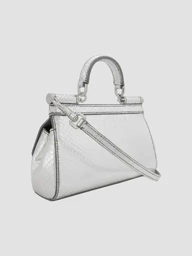 Dolce & Gabbana Women's Sicily Metallic Python Leather Top-Handle Bag - Argento | Thumbnail 8 Dolce & Gabbana Women's Sicily Metallic Python Leather Top-Handle Bag - Argento | Thumbnail 8