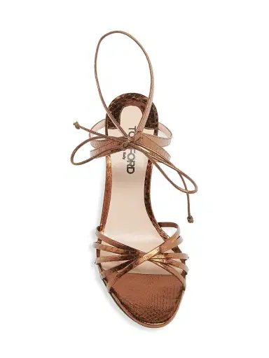 TOM FORD Women's 85MM Laminated Ayers Snakeskin & Leather Ankle-Wrap Sandals - Dark Bronze | Thumbnail 4 TOM FORD Women's 85MM Laminated Ayers Snakeskin & Leather Ankle-Wrap Sandals - Dark Bronze | Thumbnail 4