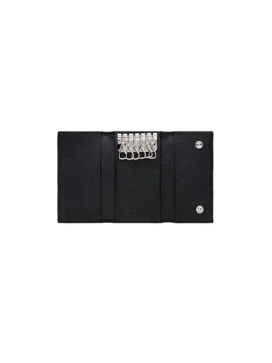 Prada Men's Saffiano Leather Key Case - Black | Thumbnail 2 Prada Men's Saffiano Leather Key Case - Black | Thumbnail 2