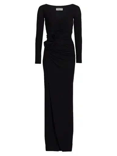 Chiara Boni La Petite Robe Women's Tarcisia Rosette Draped Jersey Gown - Nero | Thumbnail 1 Chiara Boni La Petite Robe Women's Tarcisia Rosette Draped Jersey Gown - Nero | Thumbnail 1