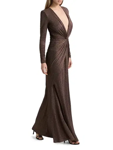 Chiara Boni La Petite Robe Women's Hajar Metallic Jersey Twist-Front Gown | Thumbnail 2 Chiara Boni La Petite Robe Women's Hajar Metallic Jersey Twist-Front Gown | Thumbnail 2