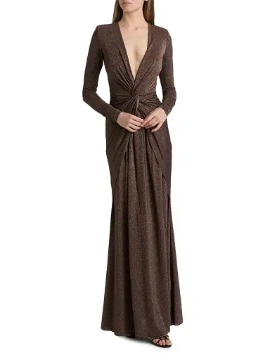 Chiara Boni La Petite Robe Women's Hajar Metallic Jersey Twist-Front Gown | Thumbnail 3 Chiara Boni La Petite Robe Women's Hajar Metallic Jersey Twist-Front Gown | Thumbnail 3