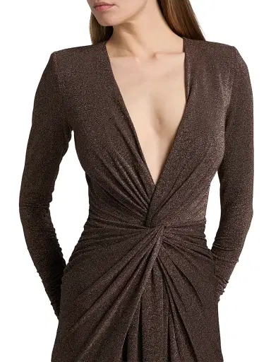 Chiara Boni La Petite Robe Women's Hajar Metallic Jersey Twist-Front Gown | Thumbnail 6 Chiara Boni La Petite Robe Women's Hajar Metallic Jersey Twist-Front Gown | Thumbnail 6