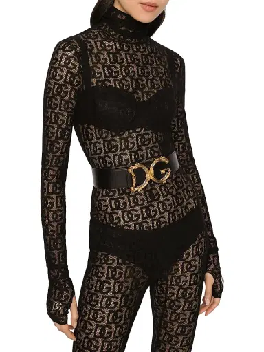 Dolce & Gabbana Women's 50MM DG Baroque Leather Belt - Nero - Size Large | Thumbnail 2 Dolce & Gabbana Women's 50MM DG Baroque Leather Belt - Nero - Size Large | Thumbnail 2