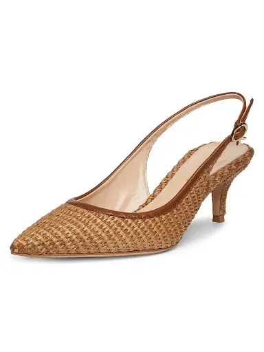 Gianvito Rossi Women's Marbella 55MM Raffia & Leather Pumps - Tan | Thumbnail 2 Gianvito Rossi Women's Marbella 55MM Raffia & Leather Pumps - Tan | Thumbnail 2