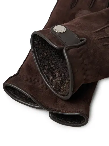 Brunello Cucinelli Men's Suede Shearling Gloves - Coffee | Thumbnail 3 Brunello Cucinelli Men's Suede Shearling Gloves - Coffee | Thumbnail 3