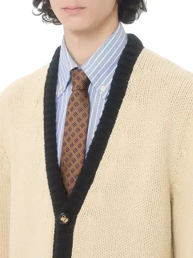 Valentino Garavani Men's Valentie Micro-Check Silk Tie - Beige Black | Thumbnail 2 Valentino Garavani Men's Valentie Micro-Check Silk Tie - Beige Black | Thumbnail 2