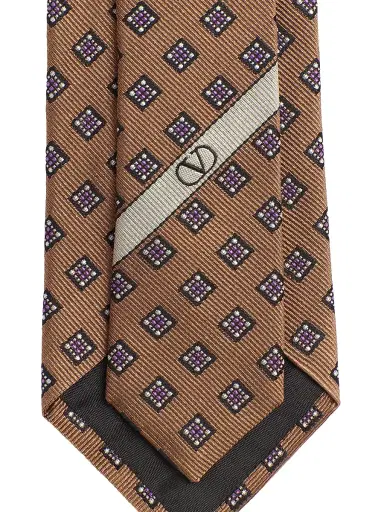 Valentino Garavani Men's Valentie Micro-Check Silk Tie - Beige Black | Thumbnail 4 Valentino Garavani Men's Valentie Micro-Check Silk Tie - Beige Black | Thumbnail 4