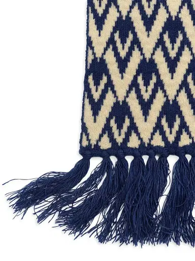 Valentino Garavani Men's Toute La V Knitted Wool Scarf - Ivory Navy | Thumbnail 3 Valentino Garavani Men's Toute La V Knitted Wool Scarf - Ivory Navy | Thumbnail 3