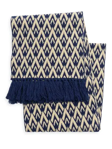 Valentino Garavani Men's Toute La V Knitted Wool Scarf - Ivory Navy | Thumbnail 1 Valentino Garavani Men's Toute La V Knitted Wool Scarf - Ivory Navy | Thumbnail 1