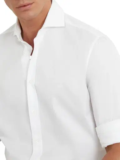 Brunello Cucinelli Men's Twill Basic Fit Shirt - White | Thumbnail 3 Brunello Cucinelli Men's Twill Basic Fit Shirt - White | Thumbnail 3