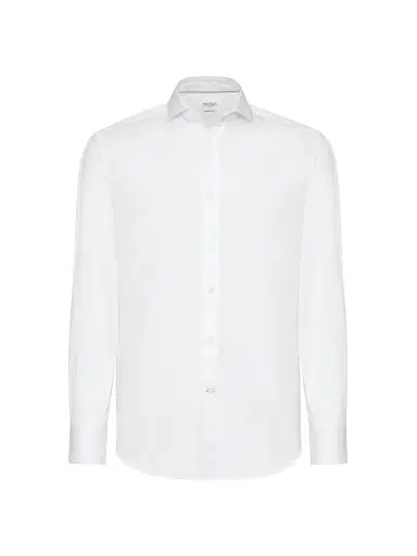 Brunello Cucinelli Men's Twill Basic Fit Shirt - White | Thumbnail 6 Brunello Cucinelli Men's Twill Basic Fit Shirt - White | Thumbnail 6