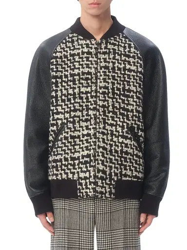 Valentino Garavani Men's Wool Tweed Bomber Jacket with Chez Valentino Patch - Black | Thumbnail 2 Valentino Garavani Men's Wool Tweed Bomber Jacket with Chez Valentino Patch - Black | Thumbnail 2