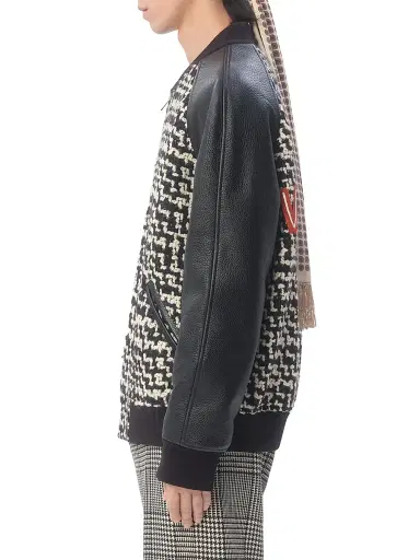 Valentino Garavani Men's Wool Tweed Bomber Jacket with Chez Valentino Patch - Black | Thumbnail 3 Valentino Garavani Men's Wool Tweed Bomber Jacket with Chez Valentino Patch - Black | Thumbnail 3