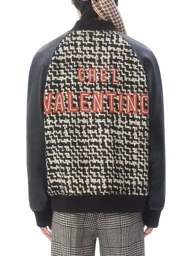 Valentino Garavani Men's Wool Tweed Bomber Jacket with Chez Valentino Patch - Black | Thumbnail 4 Valentino Garavani Men's Wool Tweed Bomber Jacket with Chez Valentino Patch - Black | Thumbnail 4