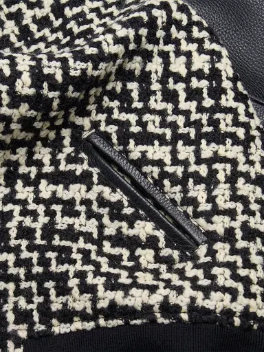 Valentino Garavani Men's Wool Tweed Bomber Jacket with Chez Valentino Patch - Black | Thumbnail 6 Valentino Garavani Men's Wool Tweed Bomber Jacket with Chez Valentino Patch - Black | Thumbnail 6