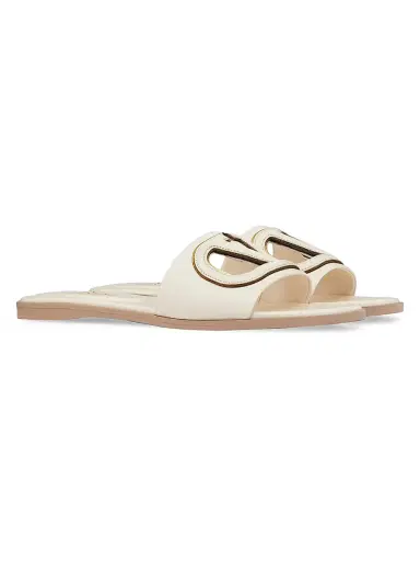 Valentino Garavani Women's Vlogo Cut-Out Calfskin Slide Sandals - Ivory - Size 5.5 | Thumbnail 2 Valentino Garavani Women's Vlogo Cut-Out Calfskin Slide Sandals - Ivory - Size 5.5 | Thumbnail 2
