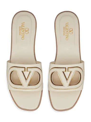 Valentino Garavani Women's Vlogo Cut-Out Calfskin Slide Sandals - Ivory - Size 5.5 | Thumbnail 4 Valentino Garavani Women's Vlogo Cut-Out Calfskin Slide Sandals - Ivory - Size 5.5 | Thumbnail 4