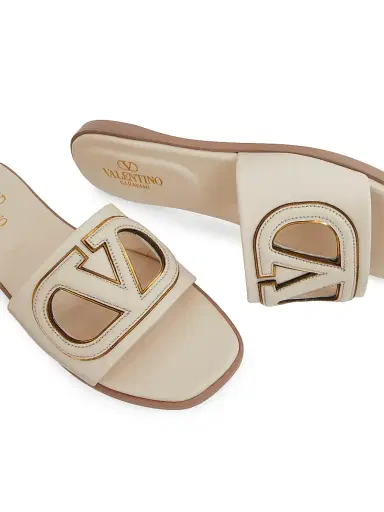 Valentino Garavani Women's Vlogo Cut-Out Calfskin Slide Sandals - Ivory - Size 5.5 | Thumbnail 5 Valentino Garavani Women's Vlogo Cut-Out Calfskin Slide Sandals - Ivory - Size 5.5 | Thumbnail 5