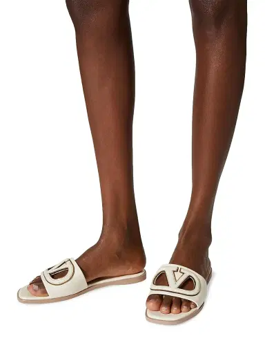 Valentino Garavani Women's Vlogo Cut-Out Calfskin Slide Sandals - Ivory - Size 5.5 | Thumbnail 6 Valentino Garavani Women's Vlogo Cut-Out Calfskin Slide Sandals - Ivory - Size 5.5 | Thumbnail 6