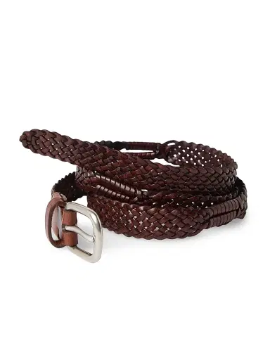 Brunello Cucinelli Men's Scratched Braided Calfskin Belt - Tobacco | Thumbnail 3 Brunello Cucinelli Men's Scratched Braided Calfskin Belt - Tobacco | Thumbnail 3