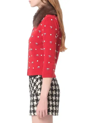 Valentino Garavani Women's Embroidered Wool Cardigan - Red | Thumbnail 4 Valentino Garavani Women's Embroidered Wool Cardigan - Red | Thumbnail 4