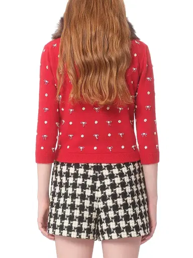 Valentino Garavani Women's Embroidered Wool Cardigan - Red | Thumbnail 5 Valentino Garavani Women's Embroidered Wool Cardigan - Red | Thumbnail 5