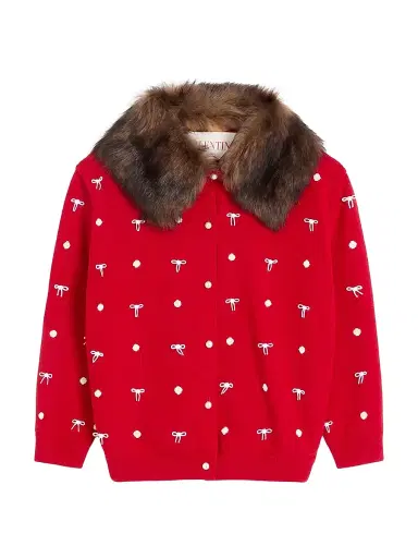 Valentino Garavani Women's Embroidered Wool Cardigan - Red | Thumbnail 1 Valentino Garavani Women's Embroidered Wool Cardigan - Red | Thumbnail 1