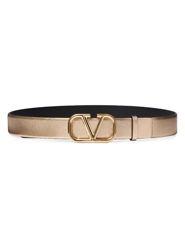 Women's VLogo Signature Reversible Belt in Metallic and Shiny Calfskin 30MM - Gold Black Women's VLogo Signature Reversible Belt in Metallic and Shiny Calfskin 30MM - Gold Black