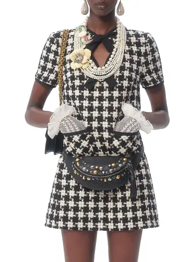 Valentino Garavani Women's Damier Light Tweed Short Dress - Black | Thumbnail 3 Valentino Garavani Women's Damier Light Tweed Short Dress - Black | Thumbnail 3