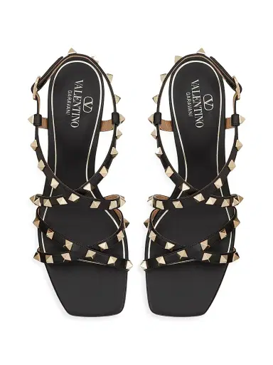Valentino Garavani Women's Rockstud Calfskin Sandals 60MM - Black | Thumbnail 4 Valentino Garavani Women's Rockstud Calfskin Sandals 60MM - Black | Thumbnail 4
